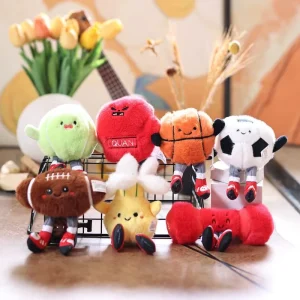 Cute Soccer Basketball Plush Keychain Stuffed Animal Toy Squishy Kawaii Bag Charm for Backpack Fun Gift for Kids Girls