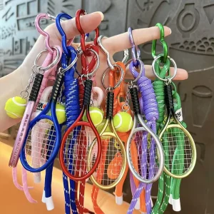Cute Tennis Sport Keychain Trendy Baseball Bag Charm Cartoon Sporty Couple Key Ring for Bags Keys Tennis Racket Keychain