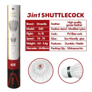 D45 3in1 Hybrid Indoor Game Badminton Shuttlecock Goose Feather Badminton Ball
