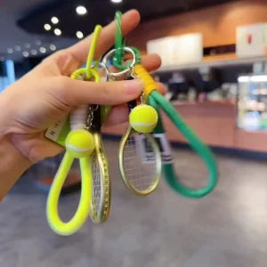 Diy Gym Series Mini Rackets Fuzzy Balls Tennisthemed Keychain Set Gift for Tennis Lover