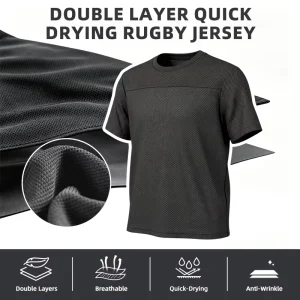 Double Layer Quick-Drying Rugby Jersey Custom 100% Polyester Short Sleeves Breathable Men’s Rugby Club Practice Training T Shirt