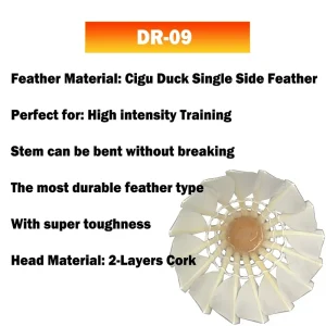 DunRun DR 09 High Durability OEM Cigu Duck Snigle Side Feather Badminton Birds Shuttlecocks Perfect For Training Club Match