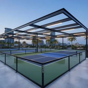 Durable 20m by 10m Acrylic Tennis Court and Pickle Ball Court and Pedal Court with Glass Fence