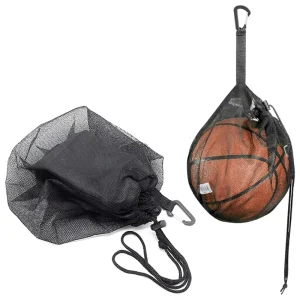 Durable Nylon Mesh Drawstring Basketball Bag, Portable Sports Ball Sack with Carabiner for Gym, Training & Outdoor