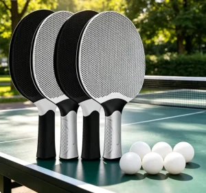 Durable Ping Pong Paddle Beginner Training Set Red Blue Handle 3 Balls