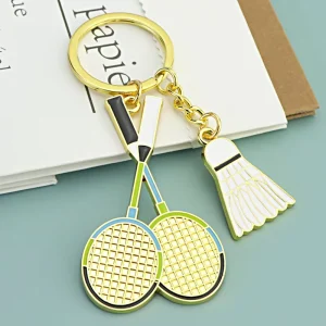 Durable Sport Series Fashion Zinc Alloy Keychain Accessories Badminton Ball Racket Custom Souvenir Silver Metal Key