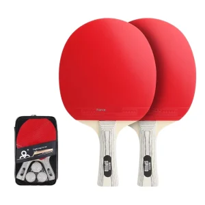E21 Wood Table Tennis Racket Set for Beginners Horizontal Grip Pimples in Rubber Three Balls Five Layers Speed Control