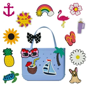 EVA Beach Bag with Flower Decoration Hole Design Tote with Removable Shoe Charms for Accessories