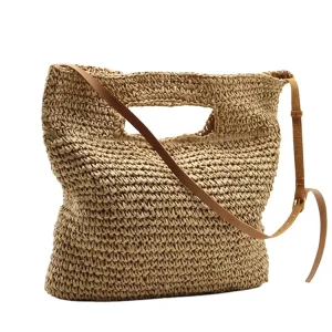 Eco Friendly Reusable Handwoven Straw Women’s Shoulder Tote Handbag Purse Zipper Portable for Beach Travel Vacation Daily Use