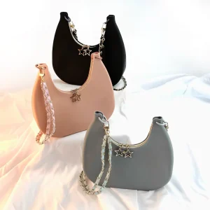 Elegant Women’s Normcore Minimalist Geometric Pattern Silicone Waterproof Handbags Wallets Two Zipper Hasp Closure Shoulder Bags