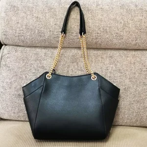 European American Fashion Crossgrain PU Leather Chain Bag Women Top Handle Handbag Versatile Single Shoulder Bag