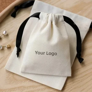 Factory Custom Small Cotton Canvas Drawstring Bag Storage Belt with Custom Size Gift Dust Bag Jewelry Pouch