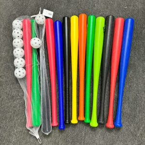 Factory Kids Youth Training Practice Plastic Softball Bat and Ball 29.5″ Baseball Bat Wood Grain Logo Printed Family Sports Toys