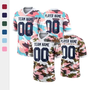 Factory OEM Colorful Camouflage American Football Jersey With Stitched Logo for High School Sports Team Competition Uniforms