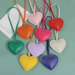 Factory Ready to Ship Colorful Premium Pu Leather Bag Charms Accessories Heart Shape Charm for Handbags