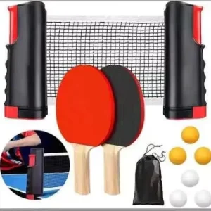 Family 2player Ping Pong Racket Portable Table Tennis Set with Poplar Wood & Rubber Telescopic Mesh Rack Printed Logo