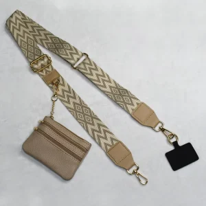 Fashion Cross Body Bag Strap with Mini Pocket Contrasting Diamond shaped Stripes Webbing Phone Strap Adjustable Shoulder Straps