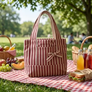 Fashion Eco Friendly Personalized Large Capacity Striped Summer Handbags Portable Travel Beach Tote Bag Girls