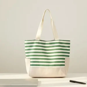 Fashion Eco Friendly Personalized Striped Portable Shopping Handbags Outdoor Travel Beach Tote Bag Girls