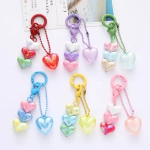 Fashion Heart Beaded Keychain for Women Girls Key Chain Earphone Case Pendant Bag Decoration Accessories DIY Gift Heart Keyring