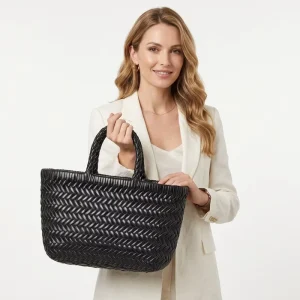 Fashion Trending Woven Leather Shoulder Bag for Women Recycled Leather Handmade Tote Bags Weaving Handbag