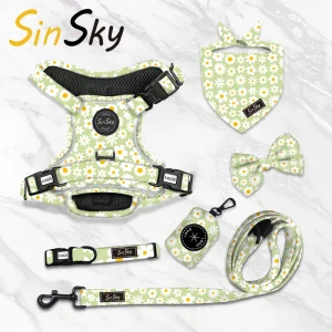 Flower Print Dog Harness Collar And Leash Set Adjustable No Pull Custom Pet Dog Harness Set With Handle