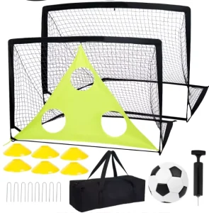 Foldable 2-in-1 Soccer Goal Net Complete Soccer Football Goal Kit with Removable Shooting Target and Accessories