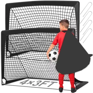 Foldable 4*3FT Small Football Door for Children Portable Outdoor Beach Goal Cross Border Exclusive Black Plastic