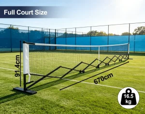Foldable Pickleball Net 22FT with Wheels Quick Setup Portable Full Court Pickleball Net for Backyard Driveway & Travel