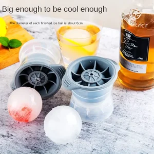 Food Grade Silicone Large Spherical Ice Hockey Mold Ice Ball Maker with Lid Plastic Shelf Quick Freezing for Whiskey Home Bar