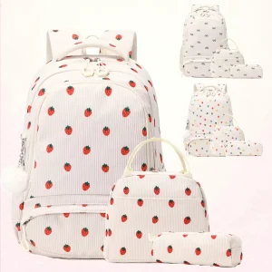 Free Accessories Waterproof Backpack Set Kids School Bags Lunch Bag Corduroy Design for Girls