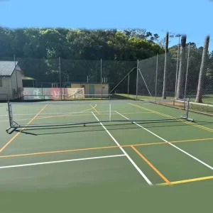 Full Court Size Portable Pickleball Net with Wheels and Hand Winch Resistant Powder Coating