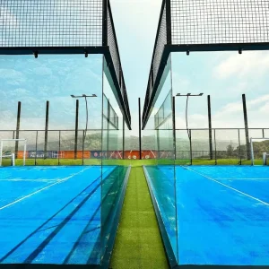 Full Panoramic Padel HDG Steel Frame 20*10m Double Court High Density Tennis Court Equipment