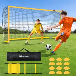 Full Size 12×6 FT Foldable Portable Soccer Goal Net Outdoor Training Equipment Quick Setup Waterproof Football Net Metal Post