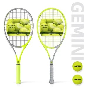 Gemini Series Carbon Fiber Tennis Racket 50-55lbs Lightweight With Installed Strung Grips for Offensive Defensive Play
