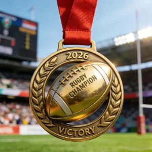 Gold Rugby Medals Custom Logo Enamel Zinc Alloy Metal Medal