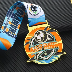 Golden Medal Custom International Cup Football Soccer Medals Metal Zinc Alloy 3D Logo Enamel Medals To Personalize