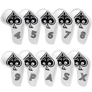 Golf Club Head Covers White Background with Spade Customized Logo Premium Leather Golf Iron Head Covers