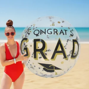 Graduation Glitter Silver Transparent Eco-friendly PVC Inflatable Beach Ball 40cm Outdoor Toy Pool Large Gift