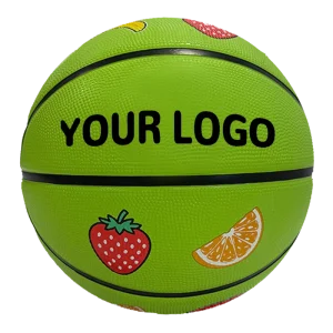 Green Rubber Durable Flexible Basketball Cute Fruit Pattern Size 6 Kids Indoor Outdoor Entertainment Customize Logo R003