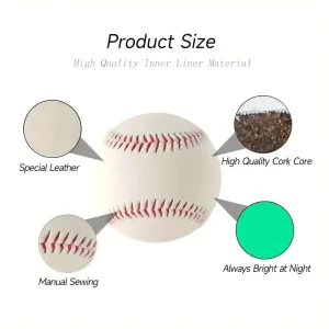 Handmade 9 Inches Outdoor Night Training Fluorescent Baseball Ball De Baseball
