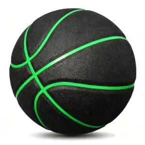 High Quality Custom Logo Durable Eco Friendly Size 3 4 5 6 7 PU Fiber Black and Green Line Composite Leather Basketball Ball