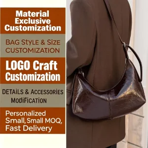 High Quality Customized Top Layer Oil Wax Cowhide Shoulder Bag Fashionable Design for Women’s Crossbody Bag Retro Underarm Bag