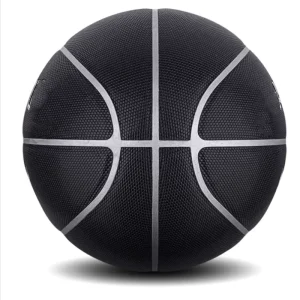 High Quality Eco Friendly Custom Logo PU Composite Leather Basketball Sizes 5 6 & 7 Black Silver Customizable