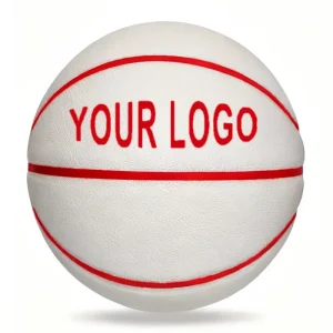 High Quality Official Custom Logo Durable Size 3 4 5 6 7 PU Fiber Composite Leather White Red Line Basketball Nylon Wound Butyl
