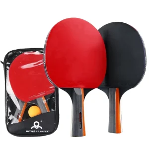 High Quality Performance Carbon Fiber & Black Wooden Table Tennis Rackets Ping Pong Paddle Portable Set With 2 Rackets 2 Balls