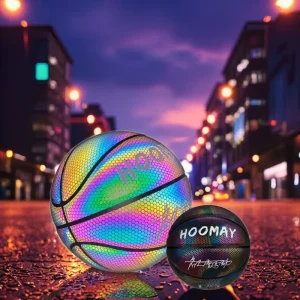High quality Glow Dark Reflective Composite Leather Customized Basketball Official Size 29.5cm Training 600 650g Butyl