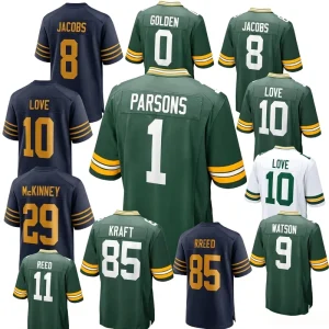 High quality Green Bay Stitched #9 Watson #8 Jacobs #1 Parsons #10 Love #0 Golden #85 Kraft American Football Jersey