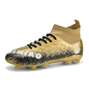 High-top Winter Summer Soccer Cleats Unisex Studded Grass Training Non-slip Flying Weaving Upper Football Boots TF FG Long Stud