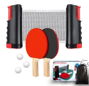 Adjustable Mini Table Tennis Net and Racket Set with Long Pimples Rubber Durable Plastic Retractable Post